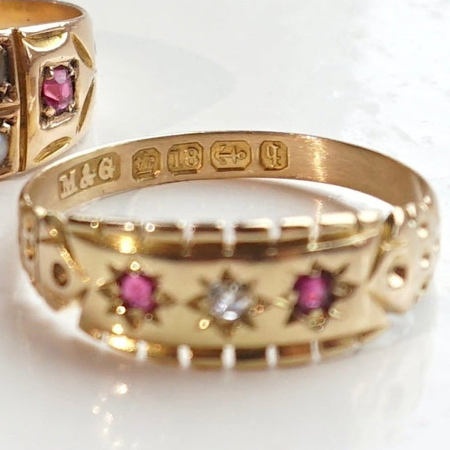 Antique 18ct Gold Ruby and Diamond Gypsy Ring