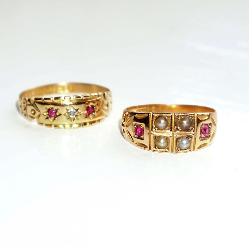 Antique 15ct Gold Ruby & Pearl Band