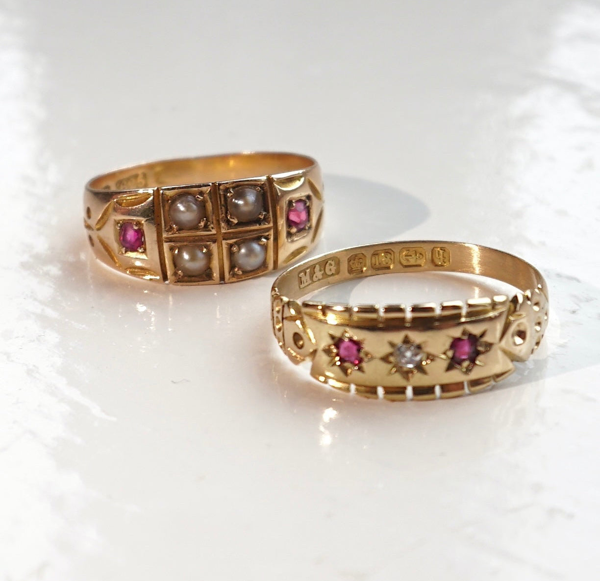 Antique 15ct Gold Ruby & Pearl Band