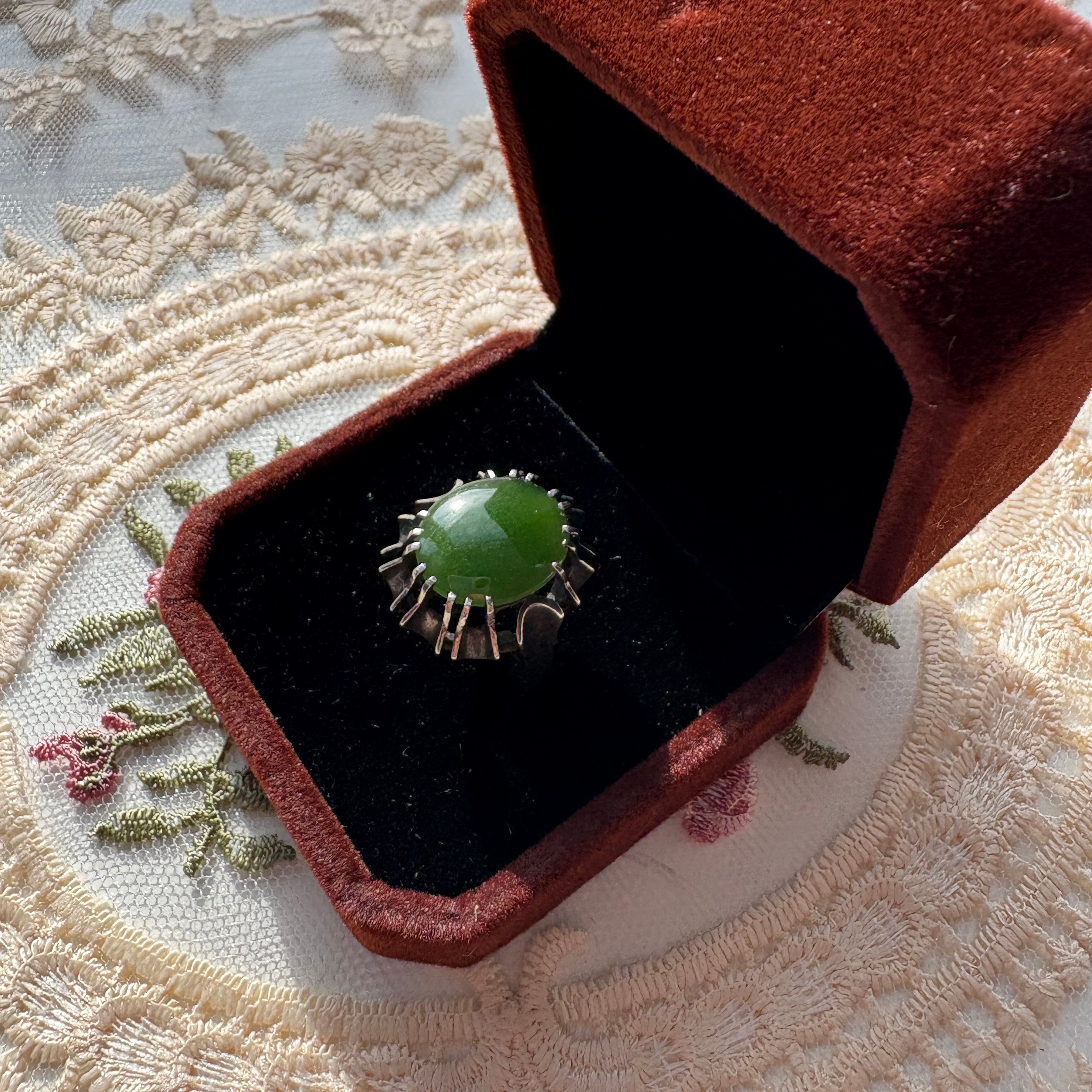 Sterling Silver Green Jade Cabochon Ring