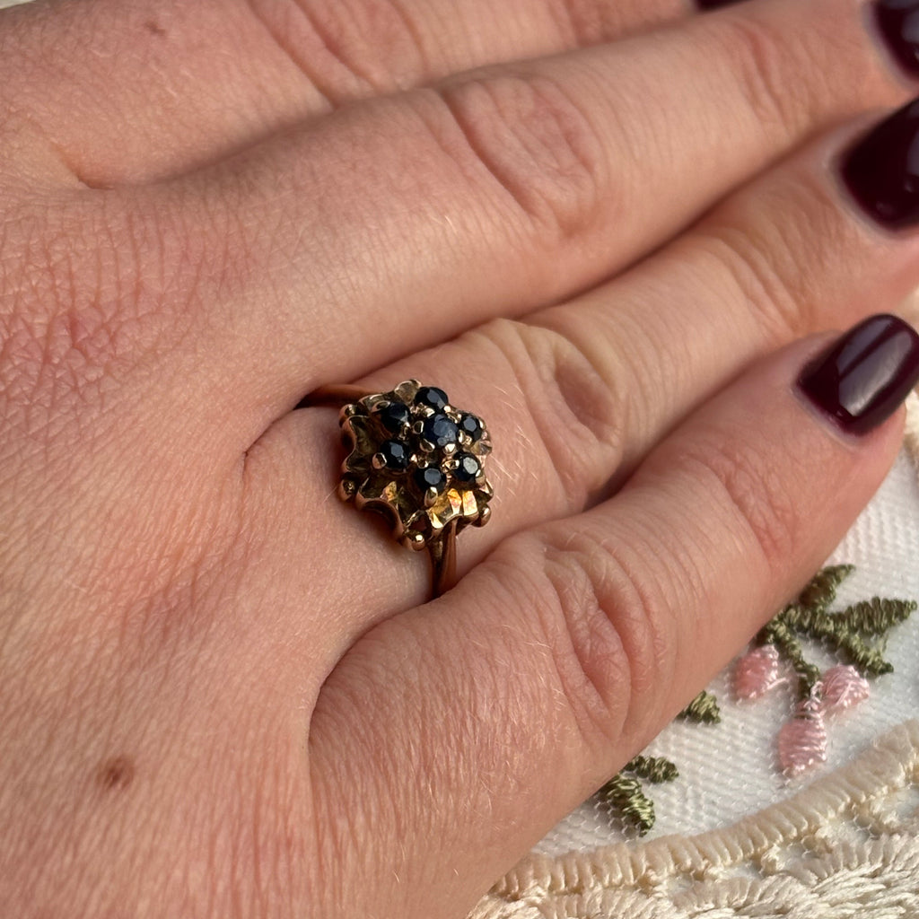 9ct Rose Gold and Sapphire Floral Cluster Ring