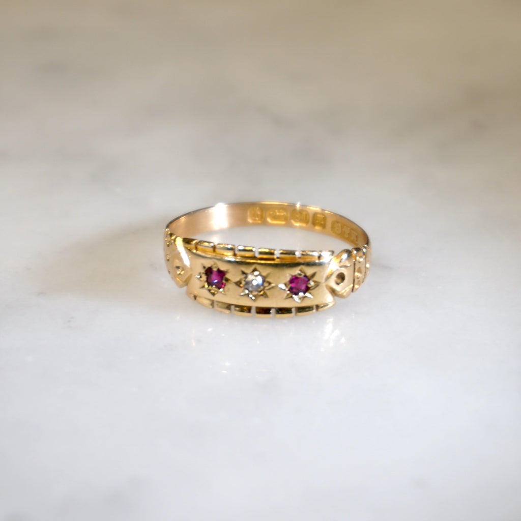 Antique 18ct Gold Ruby and Diamond Gypsy Ring