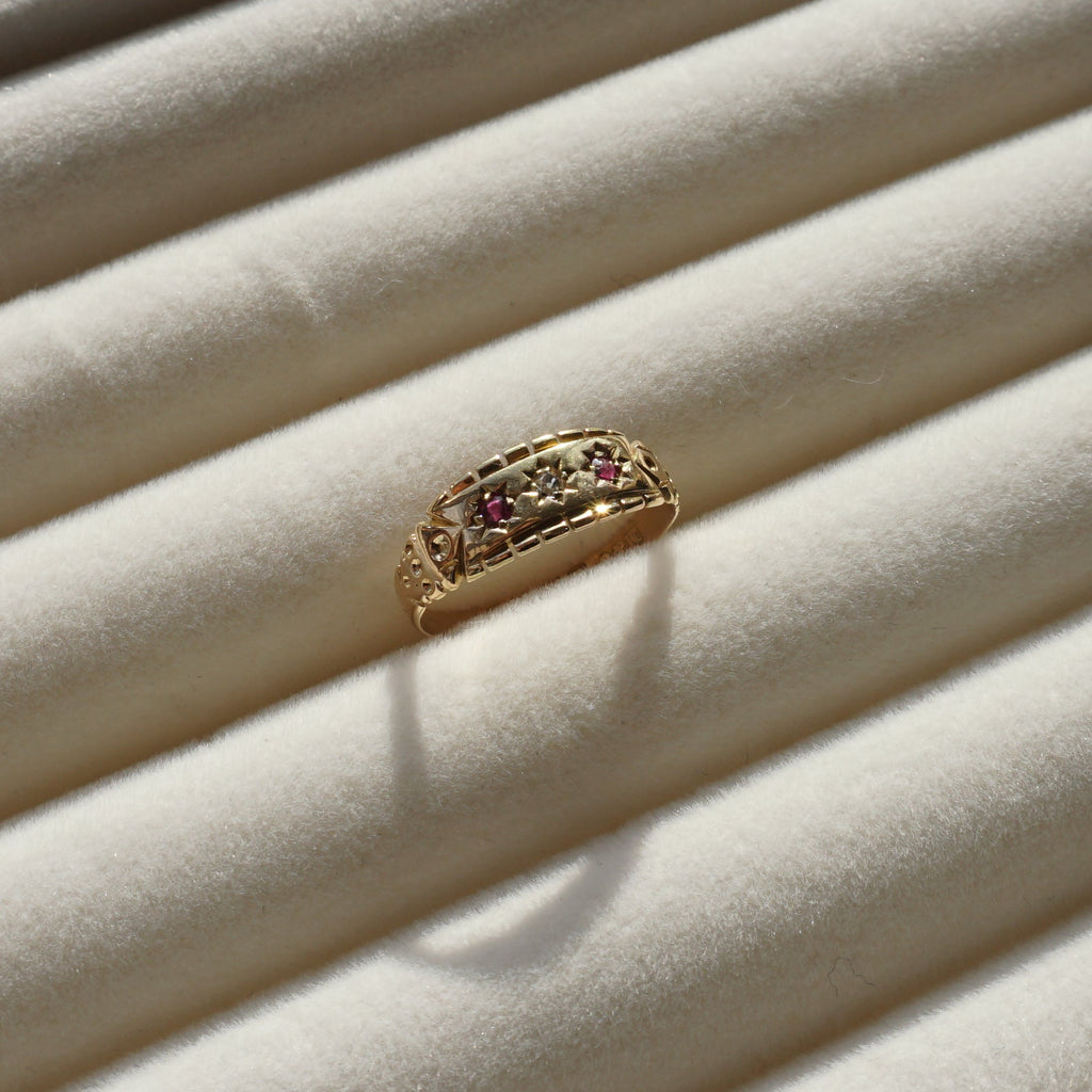 Antique 18ct Gold Ruby and Diamond Gypsy Ring