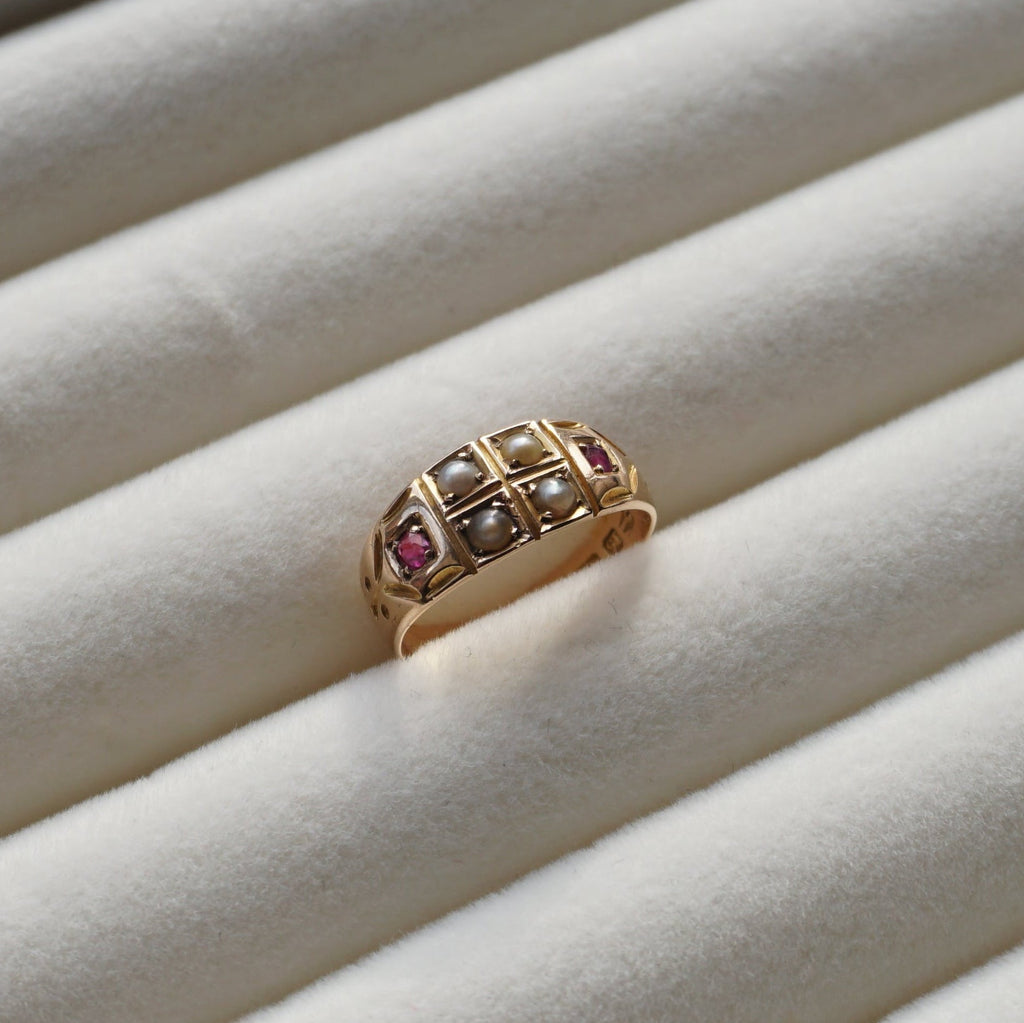 Antique 15ct Gold Ruby & Pearl Band