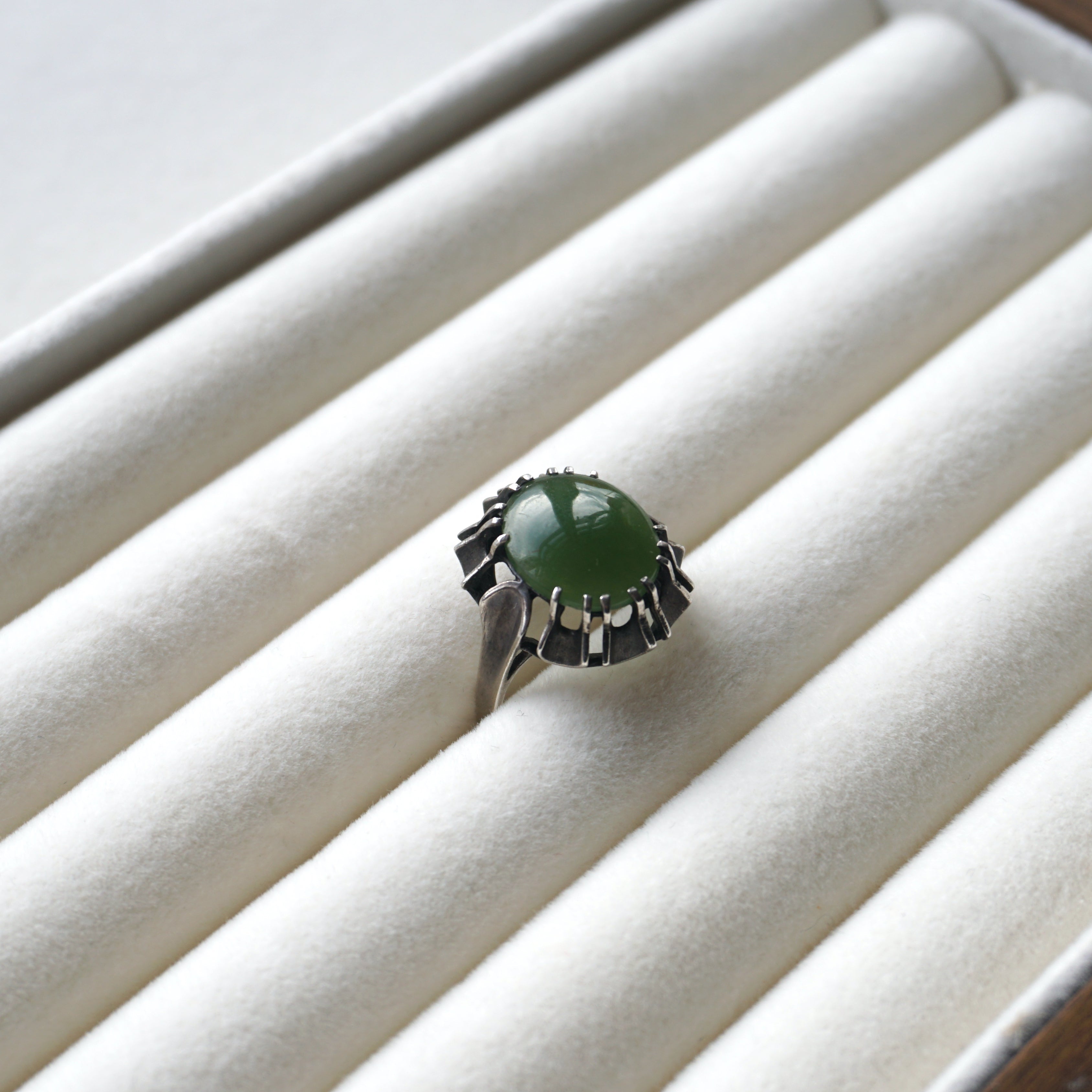 Sterling Silver Green Jade Cabochon Ring