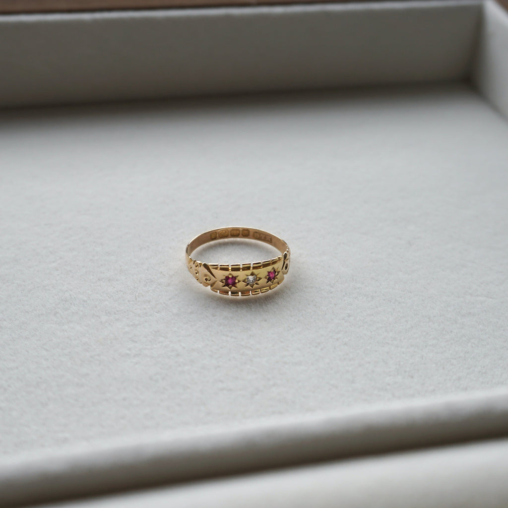 Antique 18ct Gold Ruby and Diamond Gypsy Ring