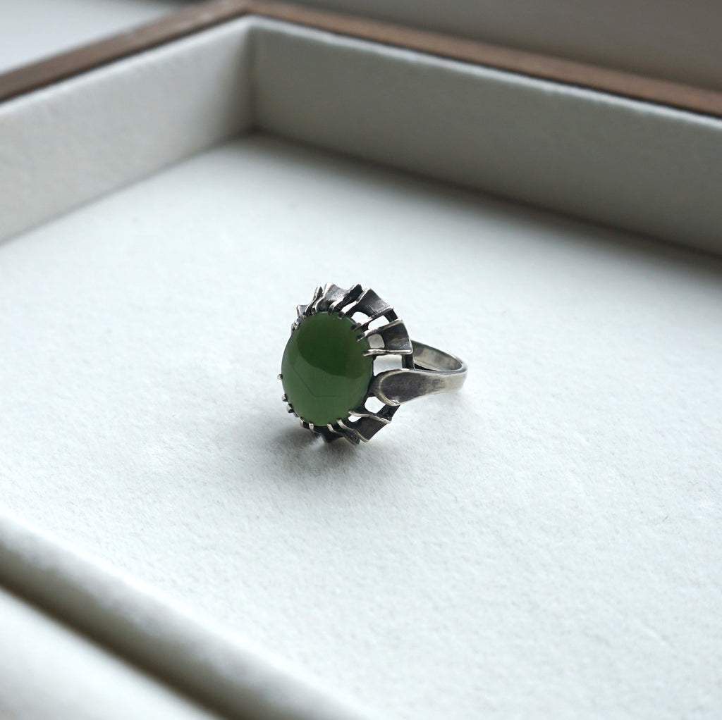 Sterling Silver Green Jade Cabochon Ring