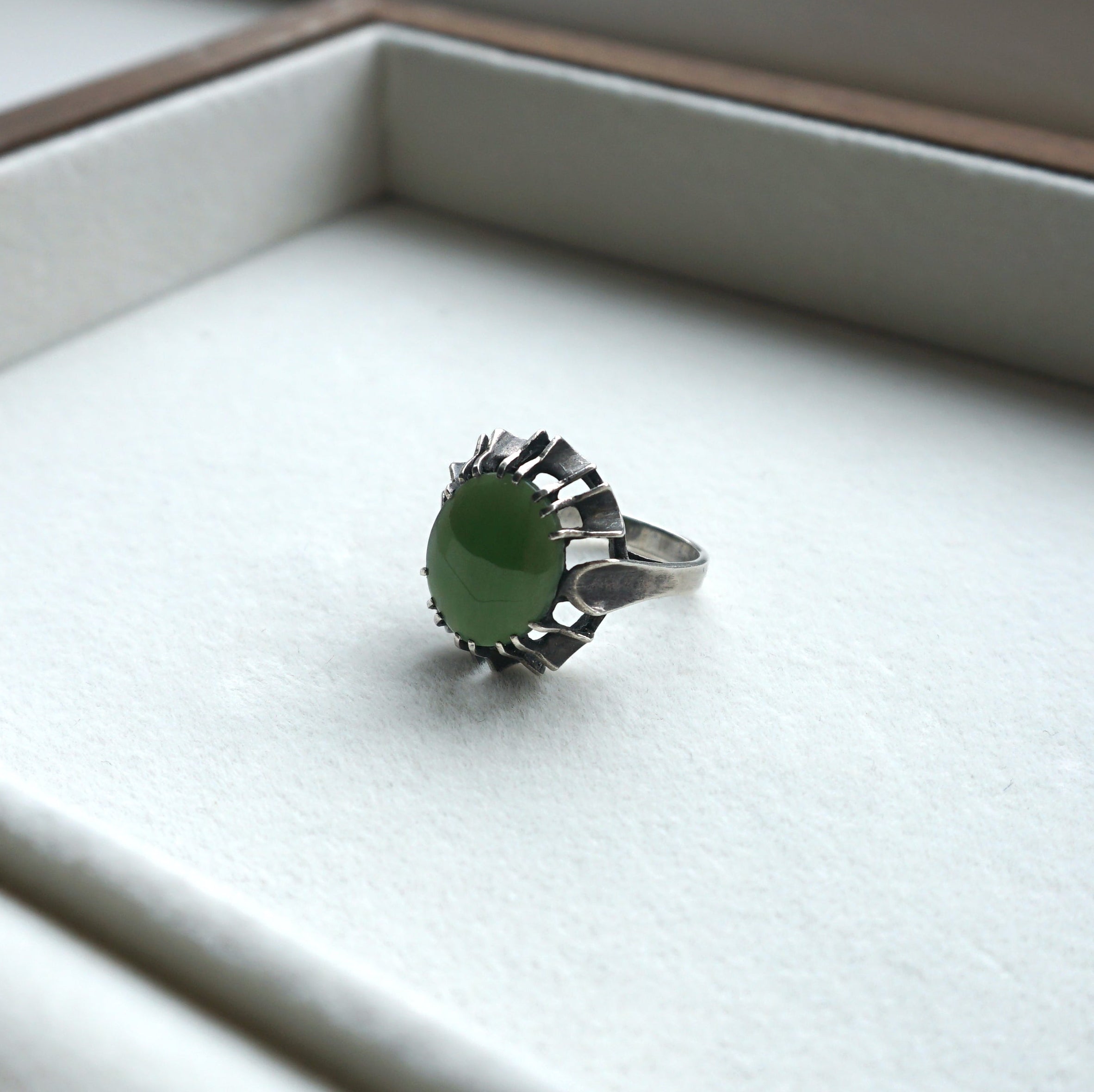 Sterling Silver Green Jade Cabochon Ring