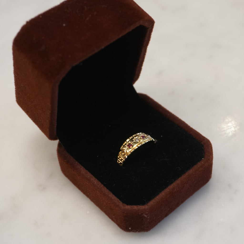 Antique 18ct Gold Ruby and Diamond Gypsy Ring