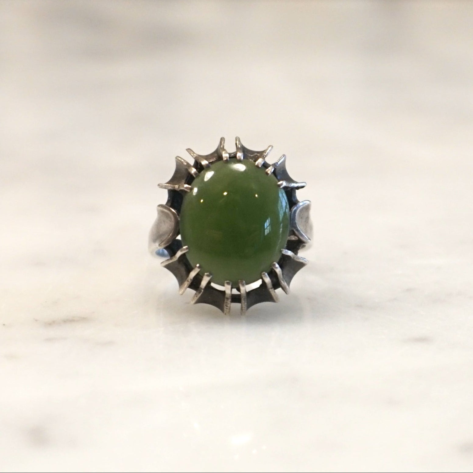 Sterling Silver Green Jade Cabochon Ring