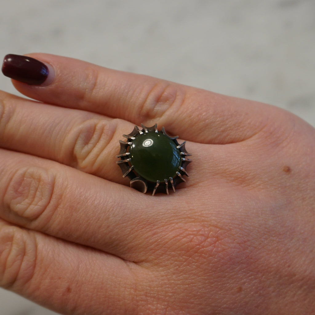 Sterling Silver Green Jade Cabochon Ring