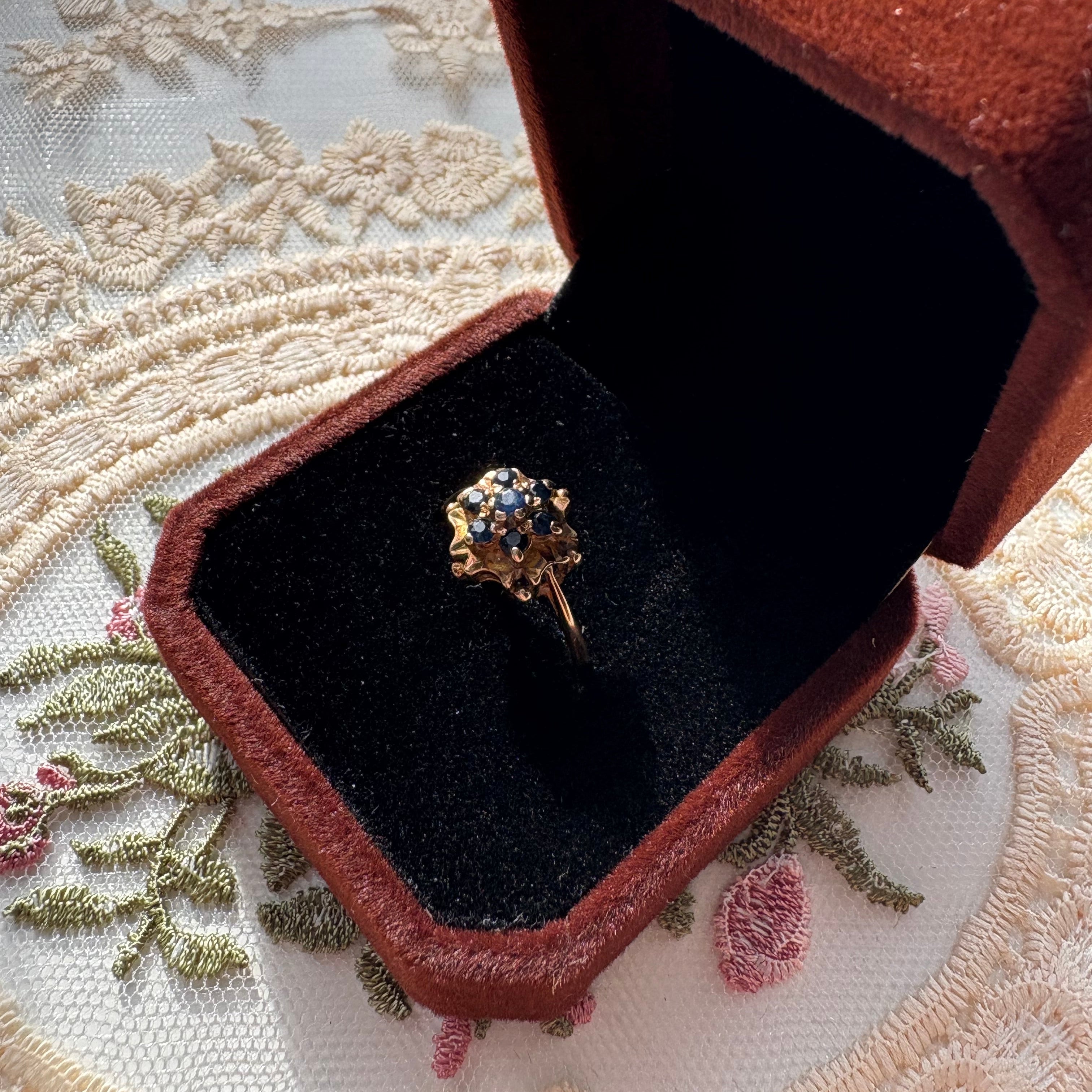 9ct Rose Gold and Sapphire Floral Cluster Ring