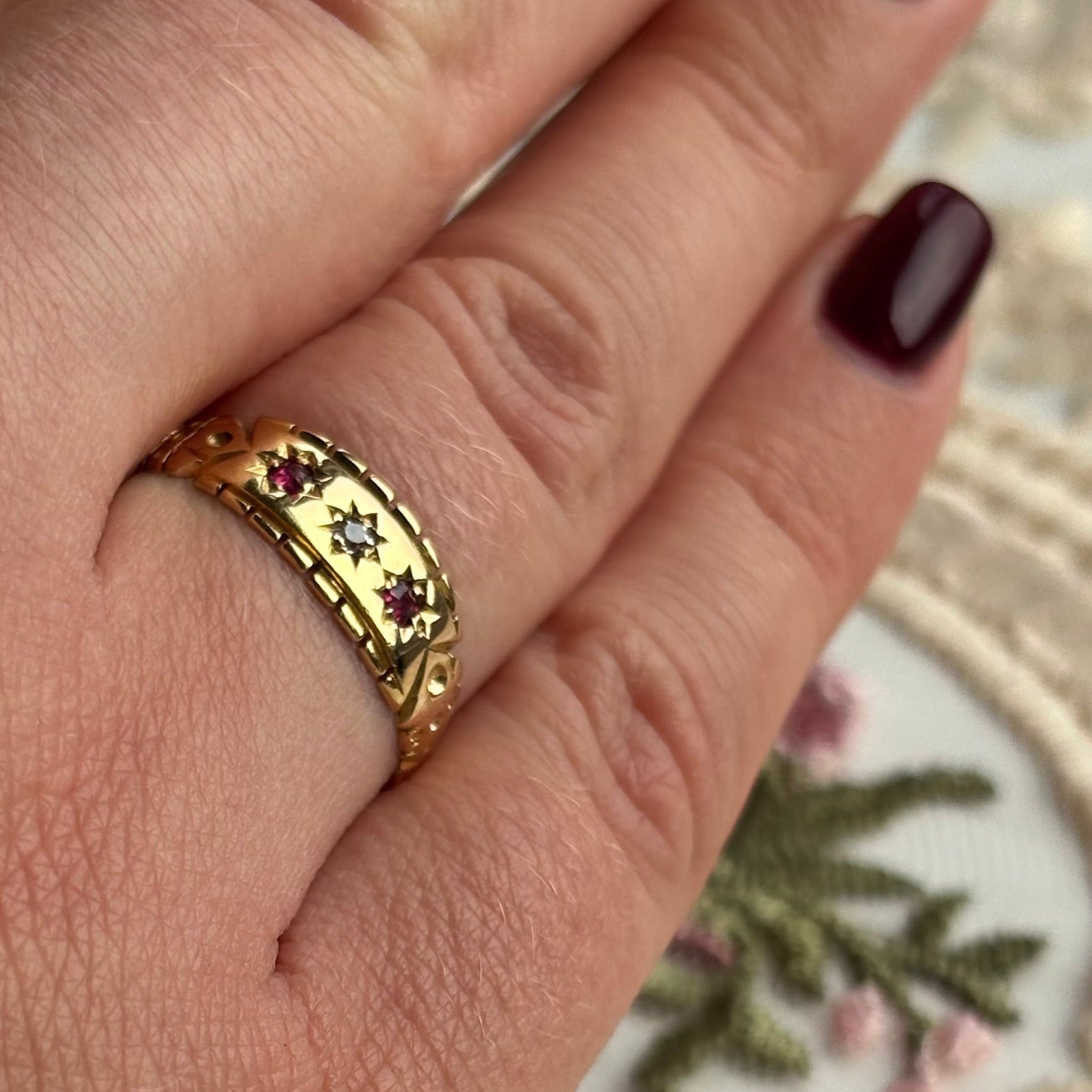 Antique 18ct Gold Ruby and Diamond Gypsy Ring