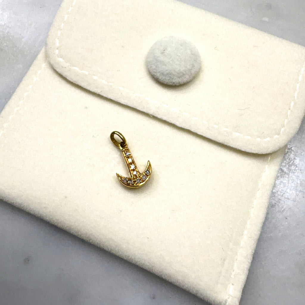 18ct Yellow Gold Anchor Charm with Diamonds